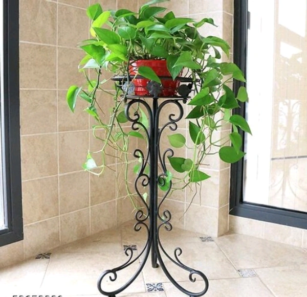 White  Iron Corner Pot Stand for Balcony Living Room Outdoor Indoor Plants  - Black